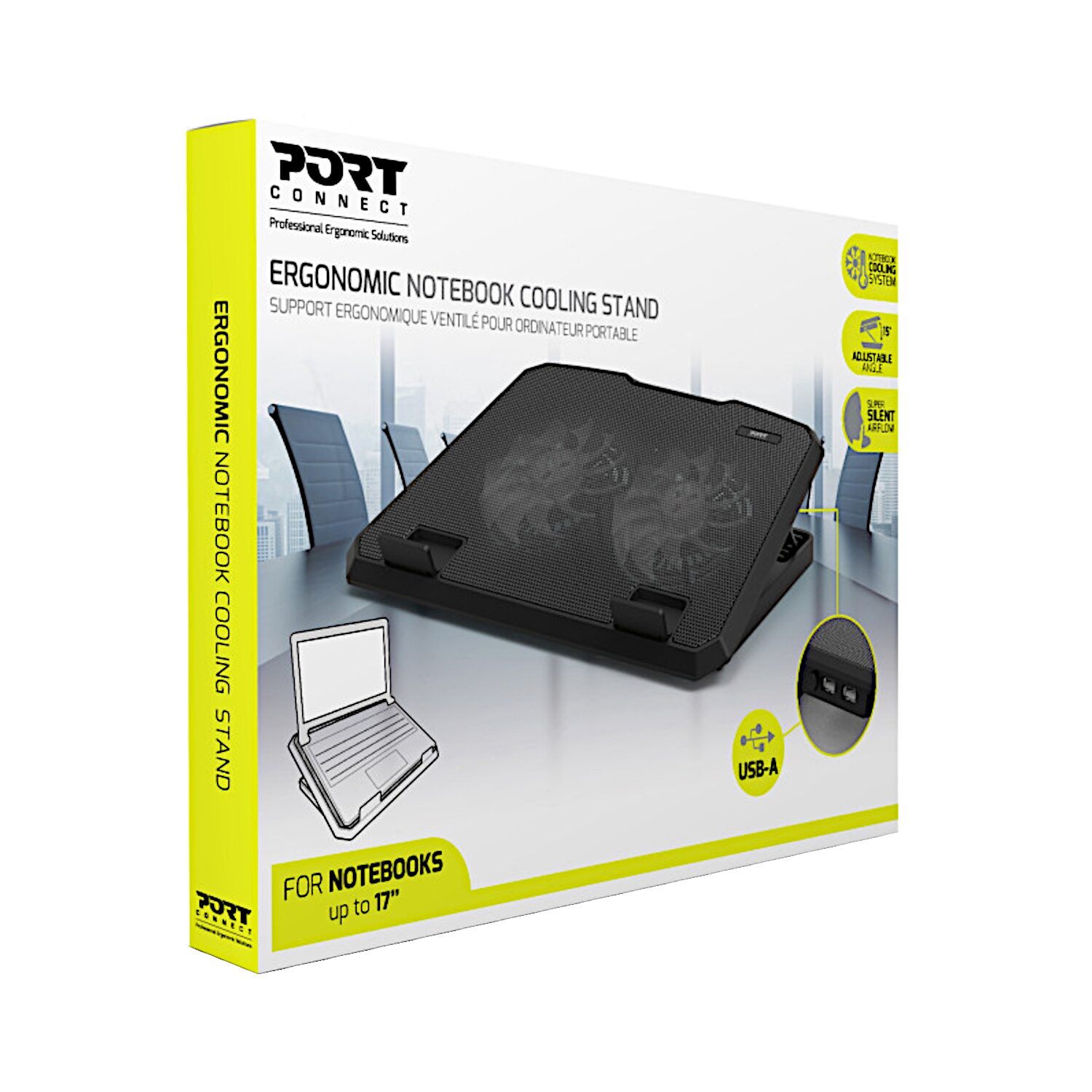 Port Ergonomic Notebook Cooler Pro, with Dual Fans and USB Ports - Image 6