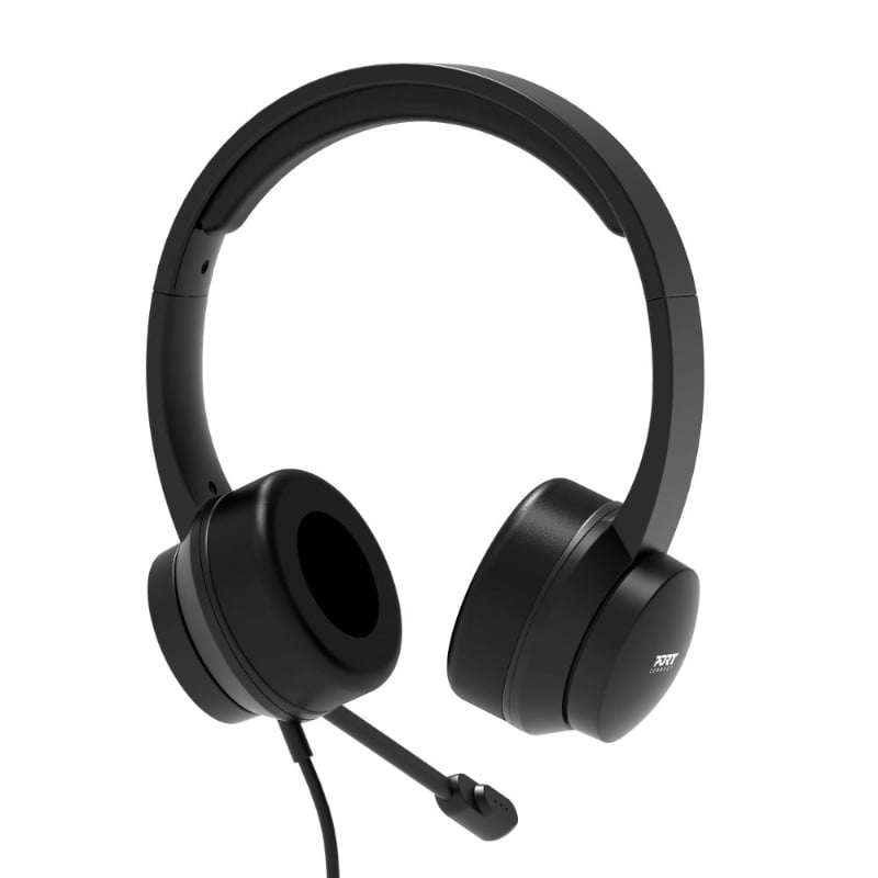 Port Connect USB Headset 1.8m Cable with Mic and Padded/Soft Cushions Black - Image 5