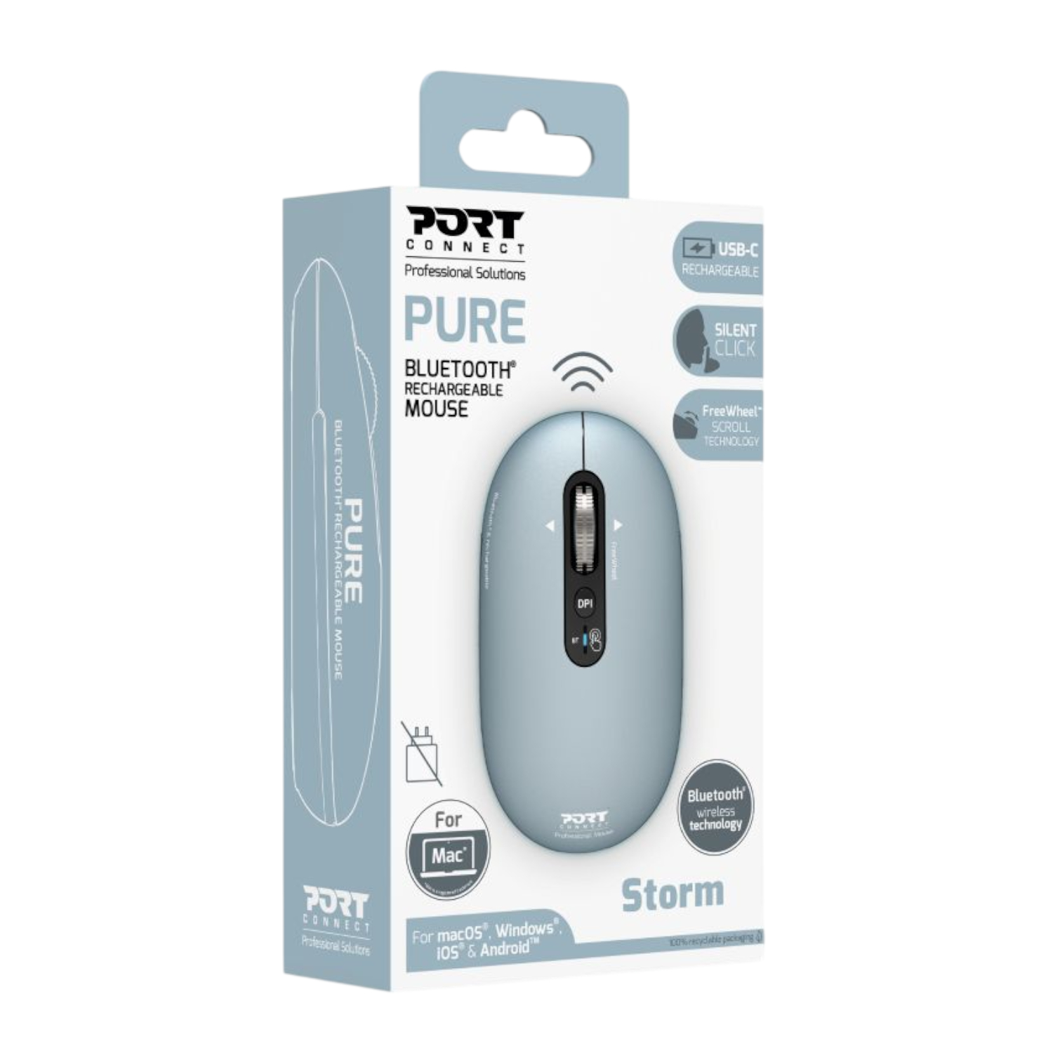 Port Connect PURE MAC Rechargeable Wireless and Bluetooth Mouse - Storm - Image 5